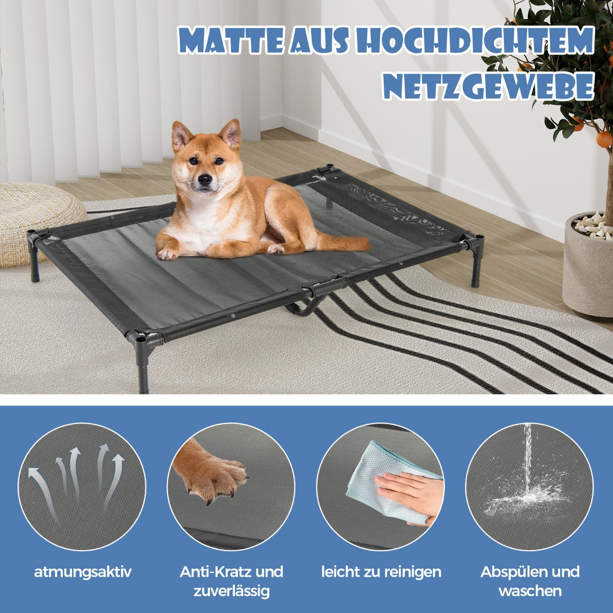 i – hundkennel och upphöjd hundsäng Hundstol utomhus husdjurshus med andningsbart nättyg grått – 2 1 75 x 110 x 106 cm – Grå