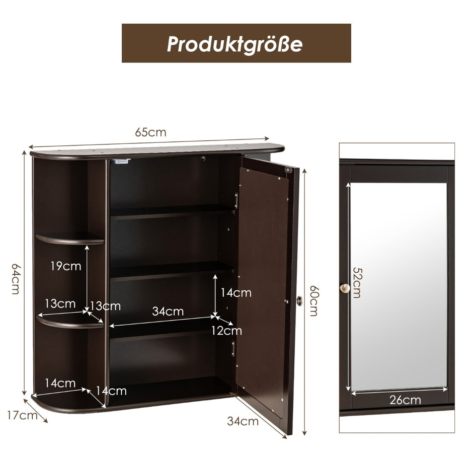 Väggmonterat – förvaringsskåp Multifunktionsmedicinskåp för badrum – 66 x 16,7 x 63 cm – Brun