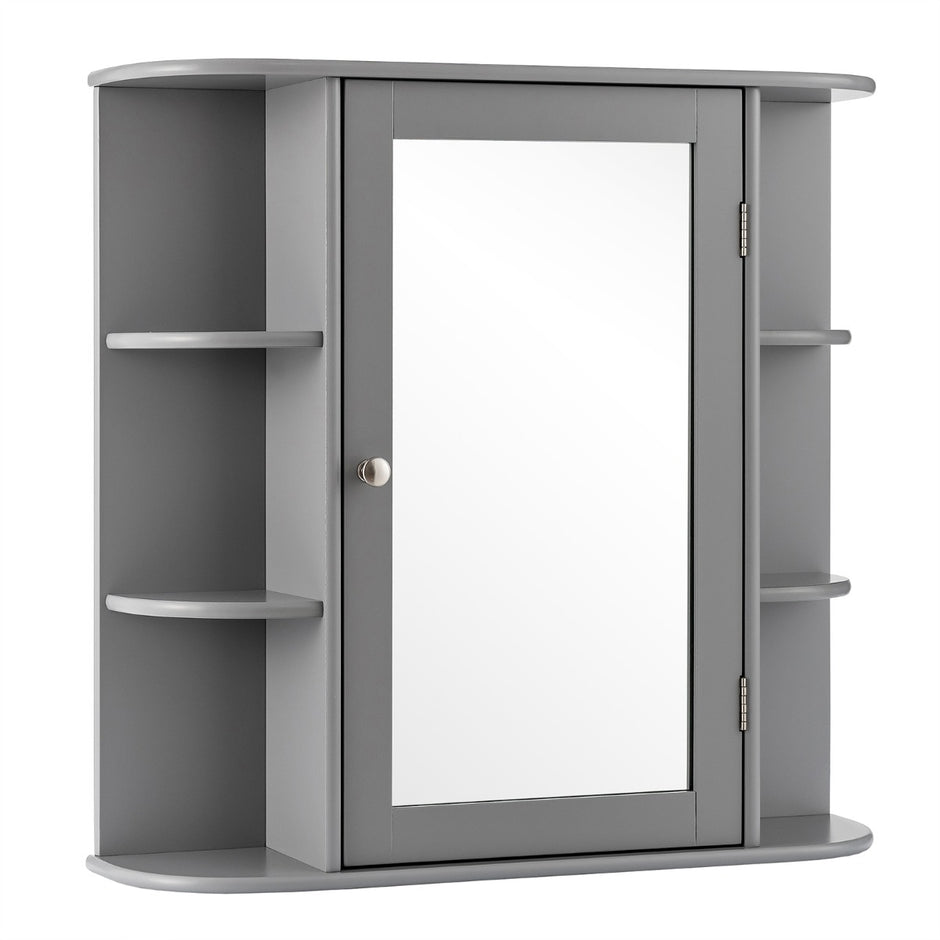 Speglat – badrumsskåp väggskåp i trä för grått – 66 x 16,7 x 63 cm – Grå