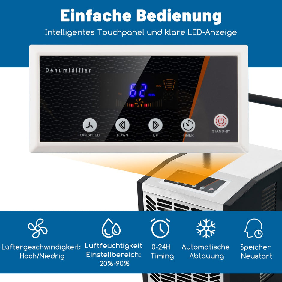 Kommersiell – avfuktare med pump och avloppsslang timmarstimer hjul – 24 4 – Vit