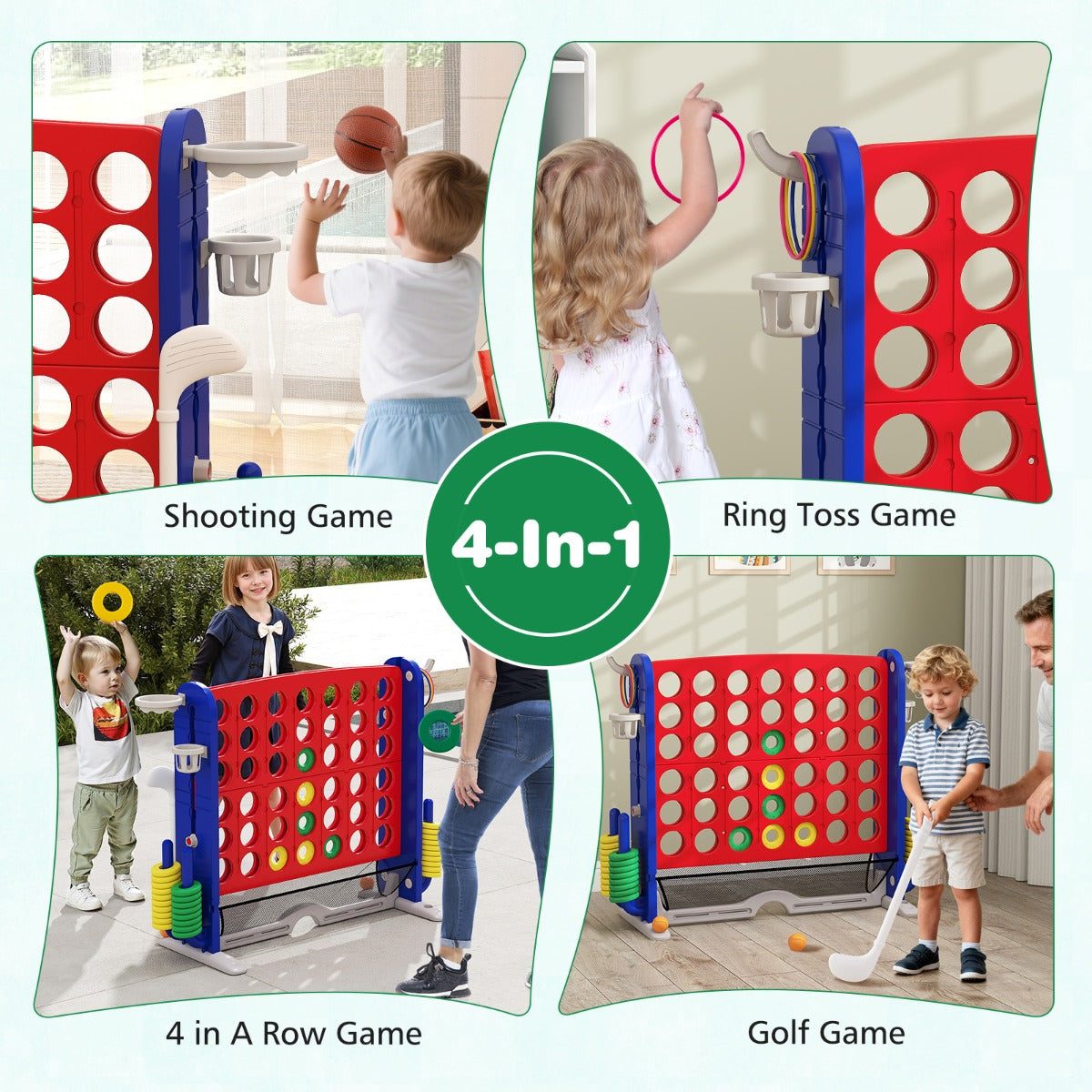i – Fyra i Rad med Ringkast och Basketkorg Golfspel Transportväska Jumbo i – 4 1 4 – Röd