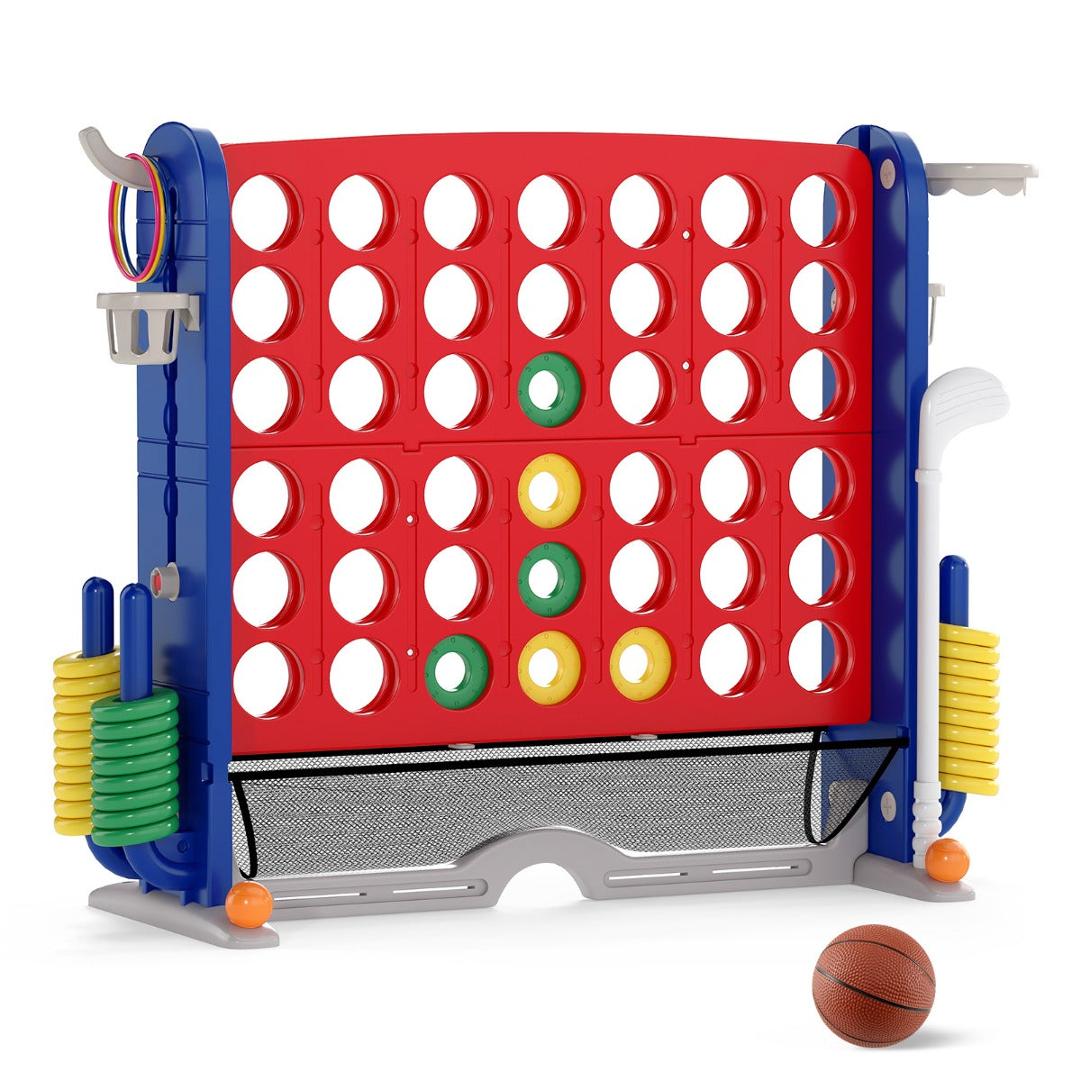 i – Fyra i Rad med Ringkast och Basketkorg Golfspel Transportväska Jumbo i – 4 1 4 – Röd