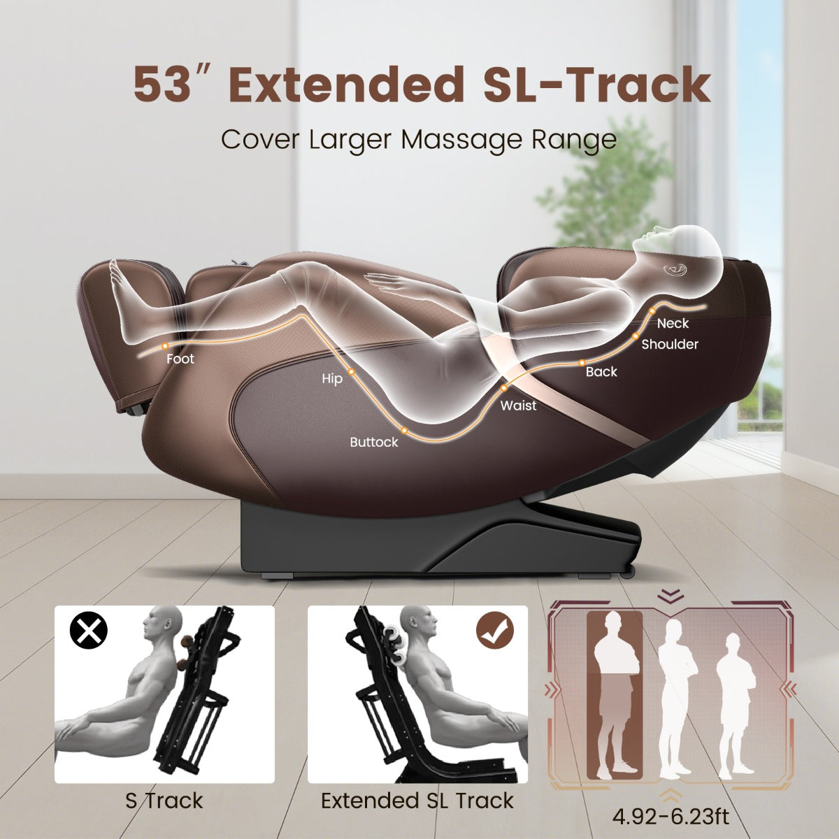 Relaxe – Hela kroppen massagestol Zero Gravity SL Track med värme och luftkompression – Brun