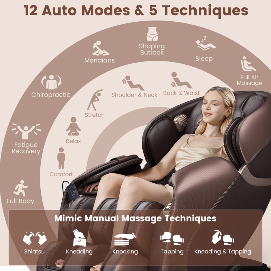 Relaxe – Hela kroppen massagestol Zero Gravity SL Track med värme och luftkompression – Brun