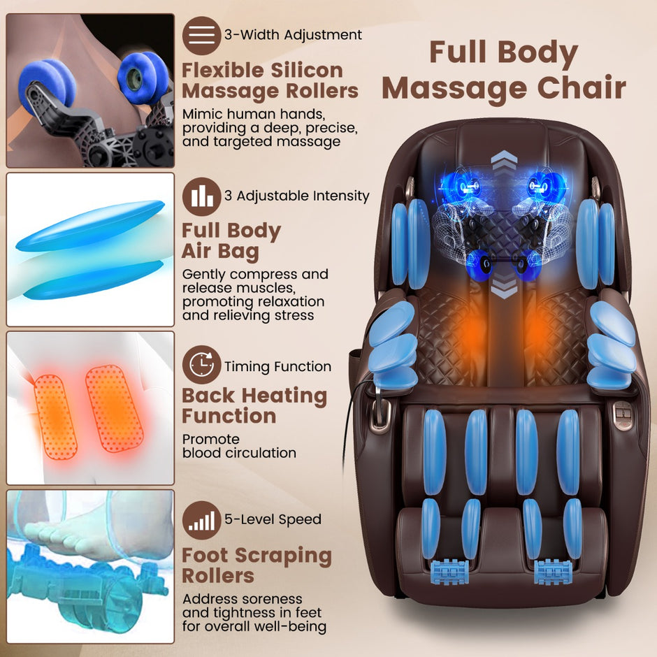 Relaxe – Hela kroppen massagestol Zero Gravity SL Track med värme och luftkompression – Brun