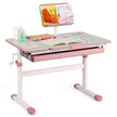 Barnskrivbord – Höjdjusterbart studentskrivbord med lutande bordsskiva ( – 51-73 cm – Rosa