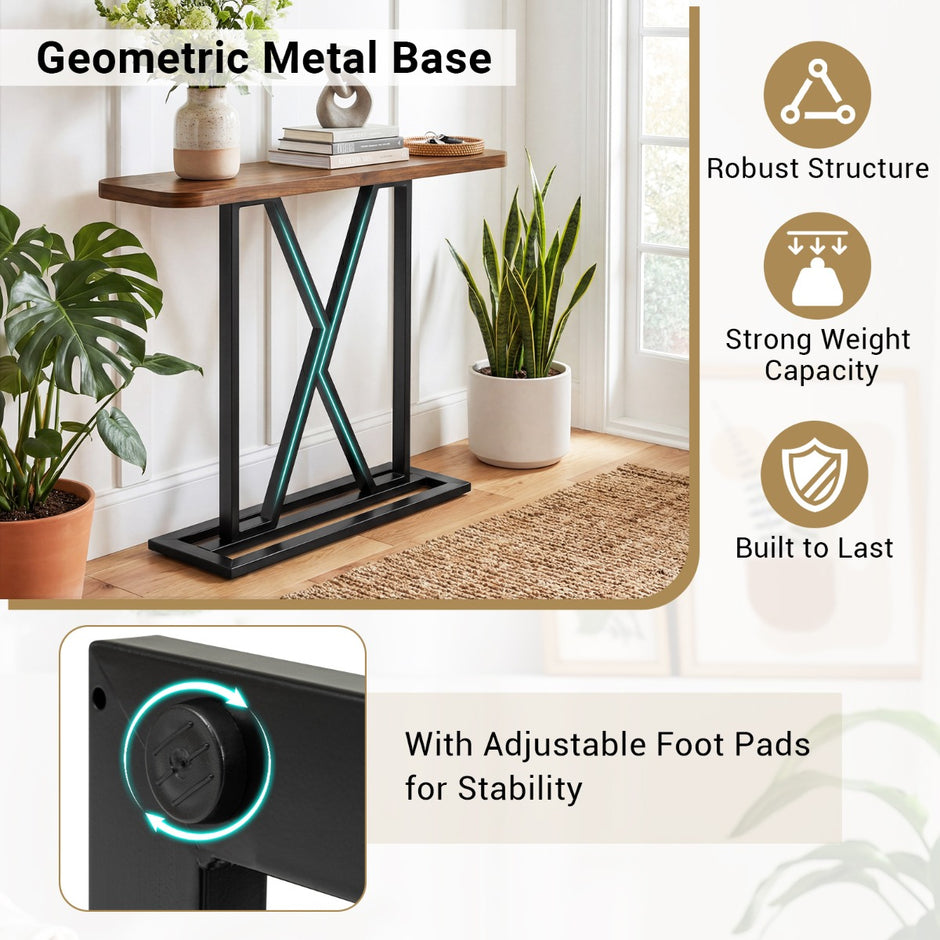 Konsollbord – rektangulär Hallområde med geometriskt Metallställ Rustikalt – 100 cm – Rustik brun