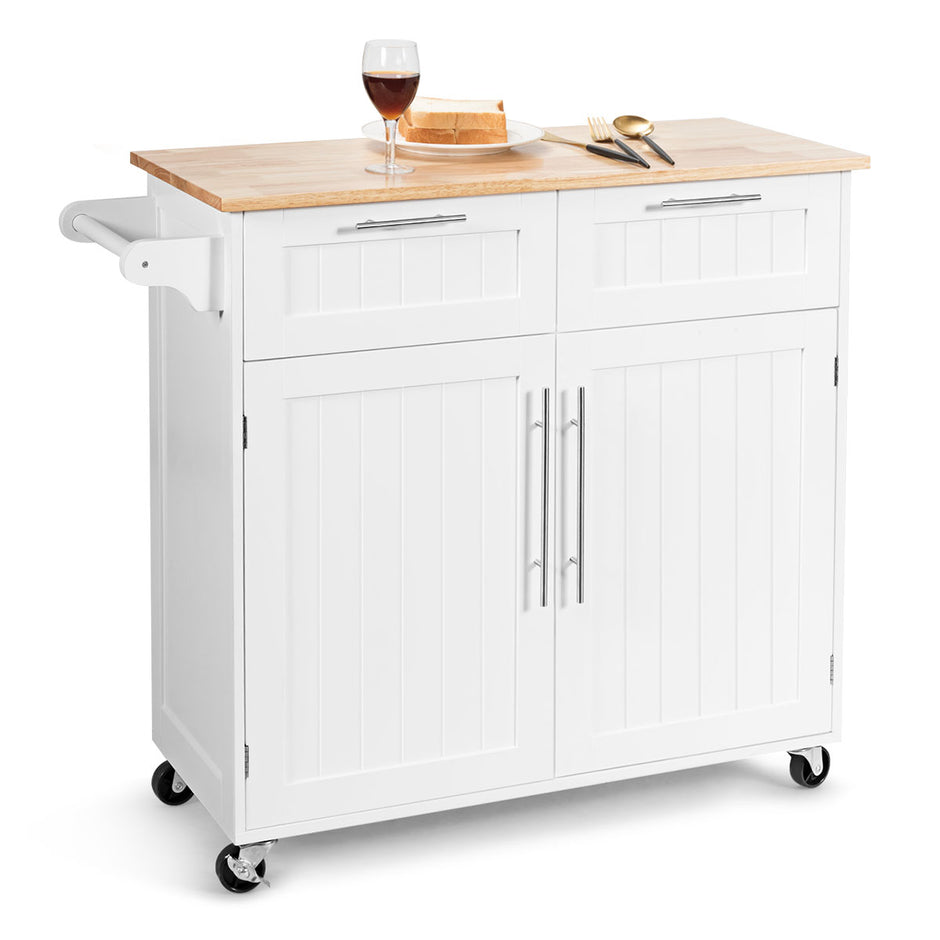 Köksvagn – Rullande serveringsvagn med lådor och skåp – 94 x 45,5 x 94,5 cm – Vit