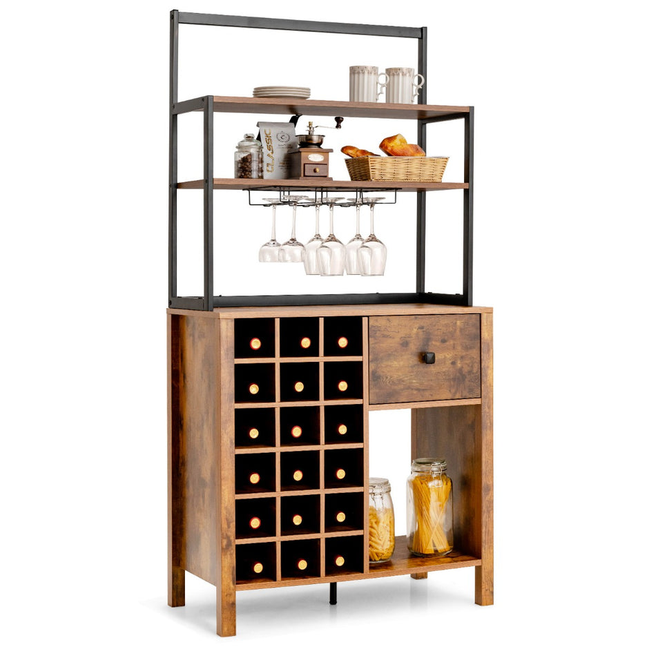 Köksskåp – bufféskåp med vinställ för vinflaskor och låda – 160 cm 18 74 x 40 x 160 cm – Rustik brun