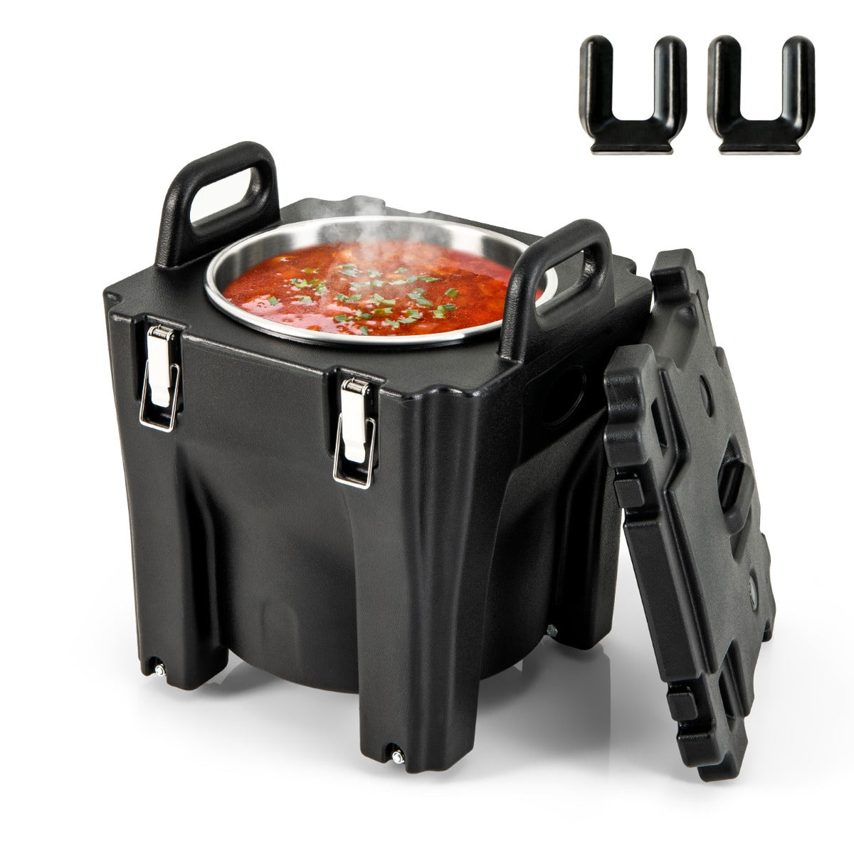 30L – kylbox isolerad box med hjul bromsar Stapelbar termobox rostfritt stål interiör – 44 x 44 x 53 cm – Svart