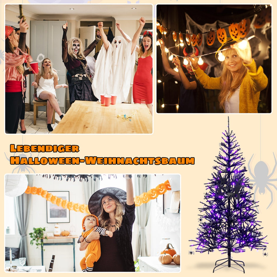 Högt – konstgjordt Halloween träd med LED lampor och dekorationer – 183 cm – Svart