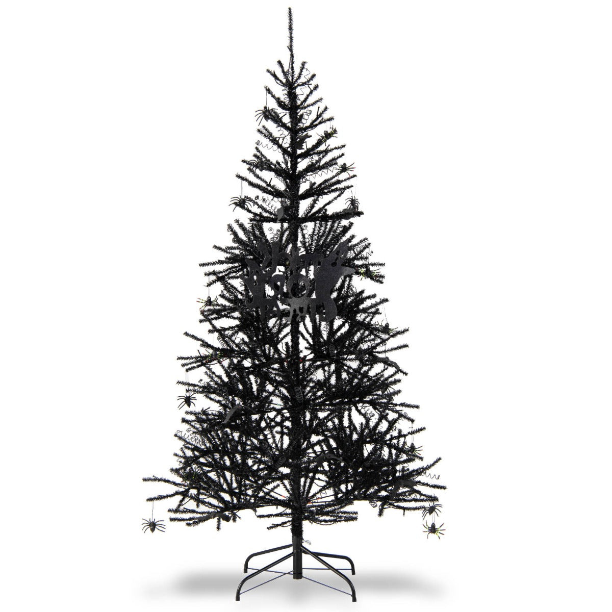 Högt – konstgjordt Halloween träd med LED lampor och dekorationer – 183 cm – Svart
