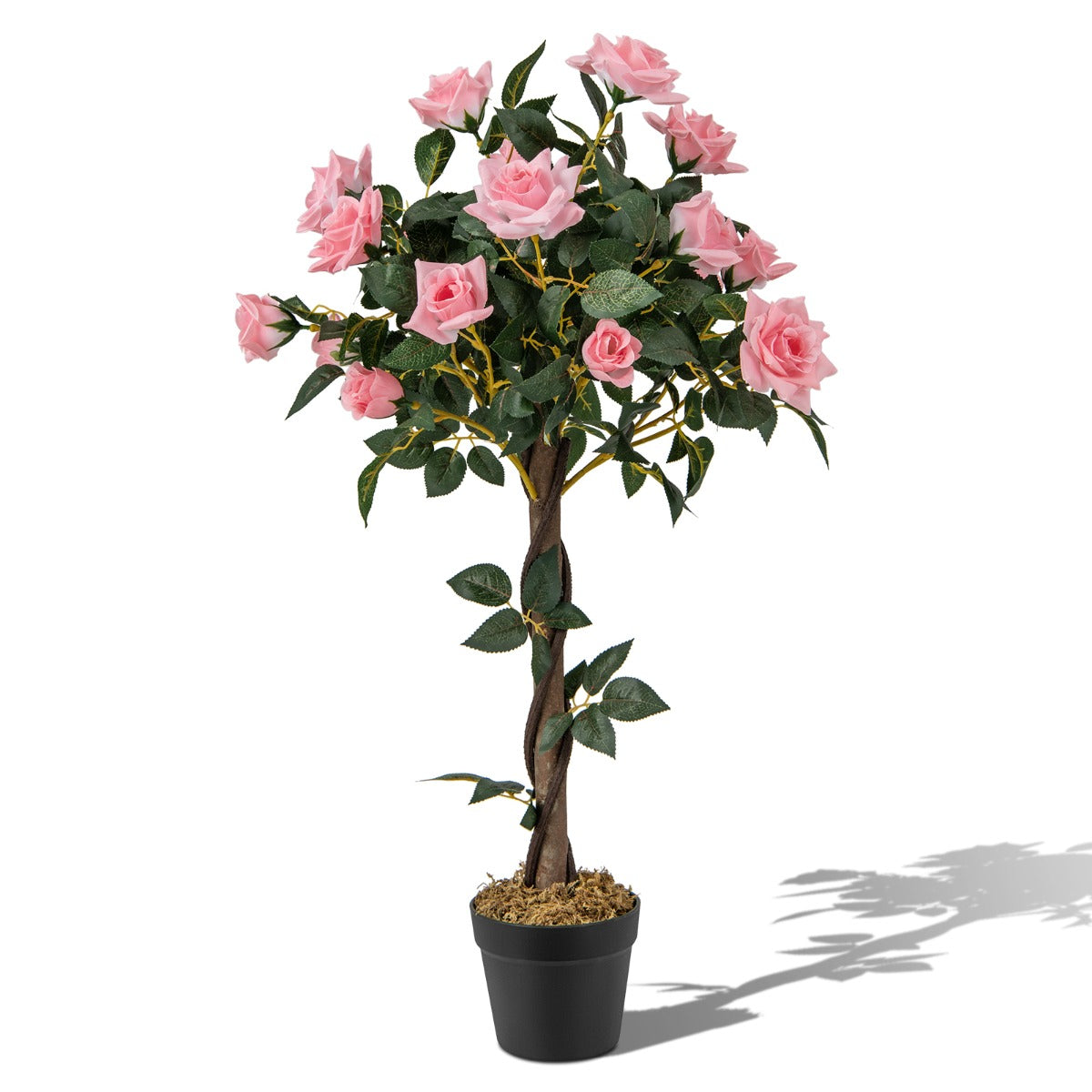 Rosenträd – med tallrosor och naturligt stamkonstträd blommor – 21 93 cm – Rosa