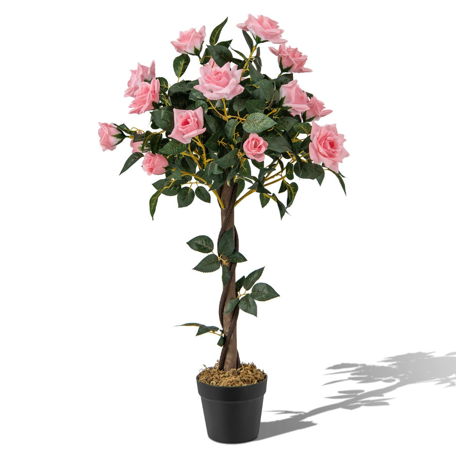 Rosenträd – med tallrosor och naturligt stamkonstträd blommor – 21 93 cm – Rosa