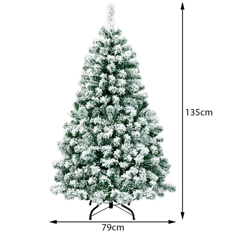 Hög – konstgjord julgran upplyst snötäckt med metallstativ – 135 cm – Grön och vit
