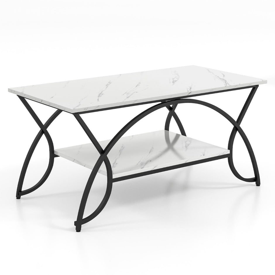 Soffbord – med marmorlook Modernt av konstmarmor – 100 x 50 x 45 cm – Vit