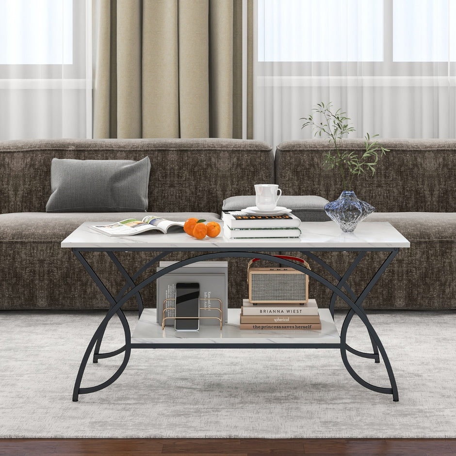 Soffbord – med marmorlook Modernt av konstmarmor – 100 x 50 x 45 cm – Vit