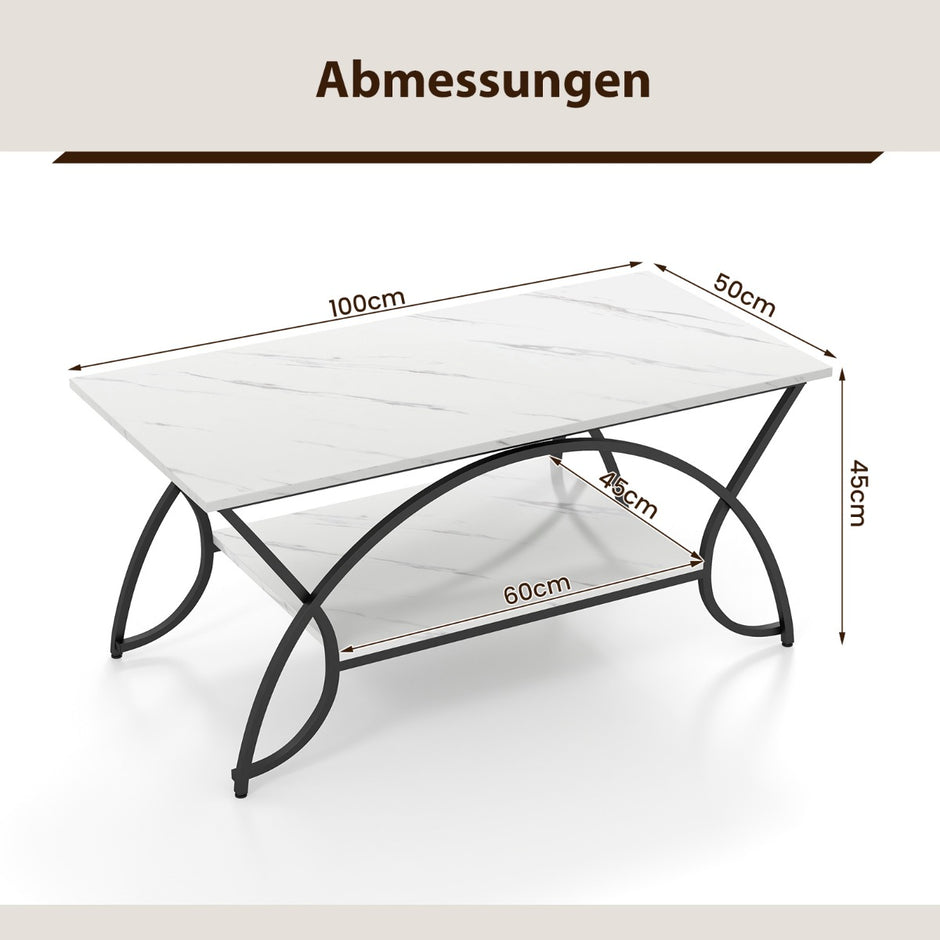 Soffbord – med marmorlook Modernt av konstmarmor – 100 x 50 x 45 cm – Vit