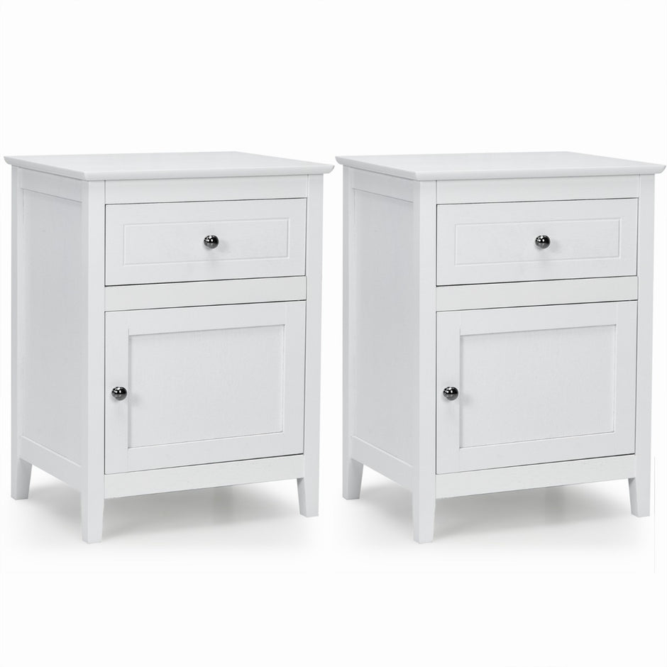 Set – med furu sängbord låda och dörr vånings accent sidobord – 2 2 – Vit