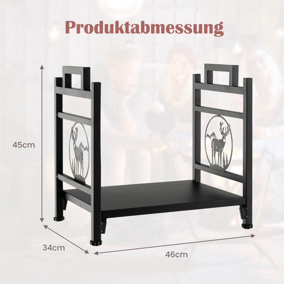Vedställ – av metall med handtag och justerbara fotkuddar – 46 x 34 x 45 cm – Svart