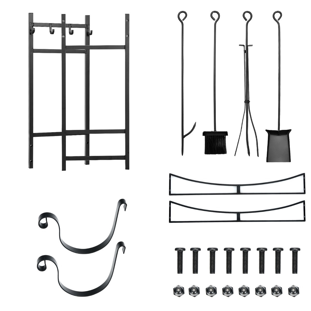 Robust – vedställ och verktygsset med tändhållare spade – 91 x 33 x 76 cm – Svart