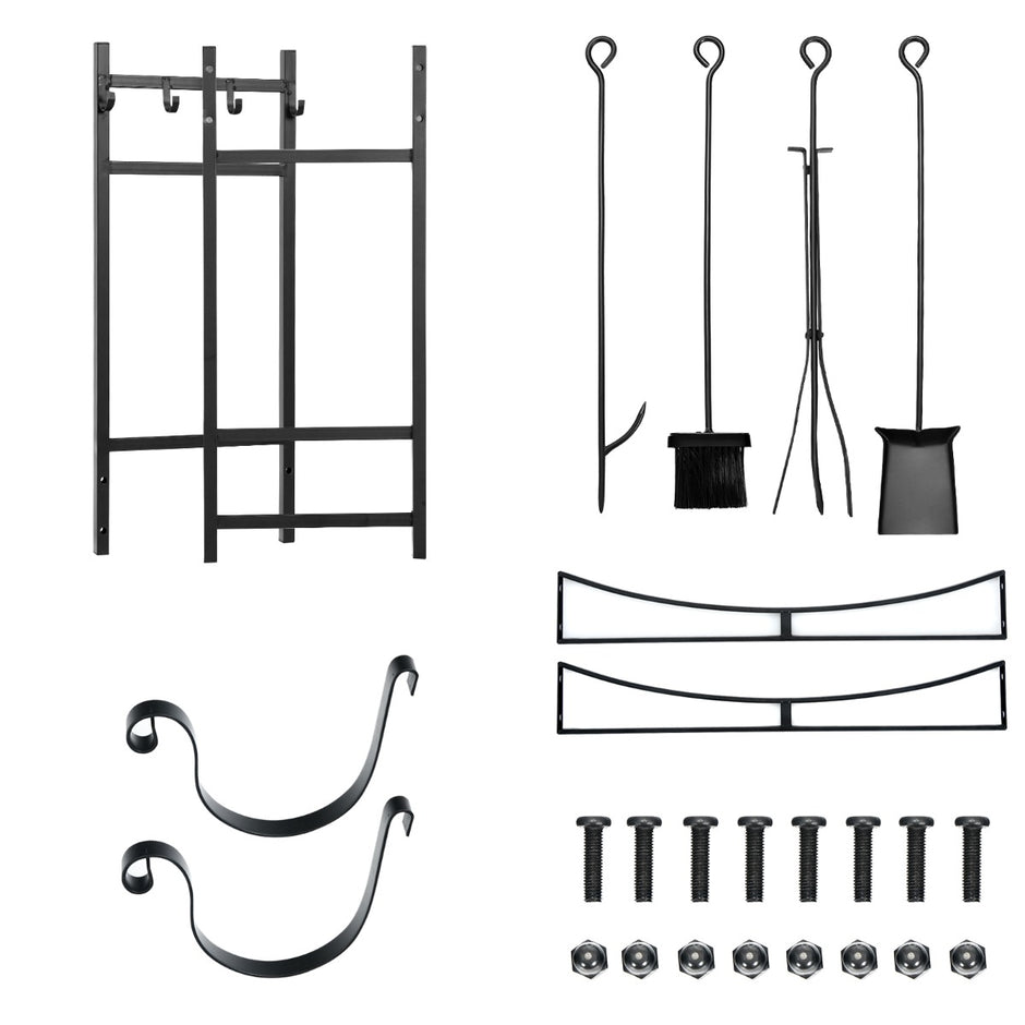Robust – vedställ och verktygsset med tändhållare spade – 91 x 33 x 76 cm – Svart