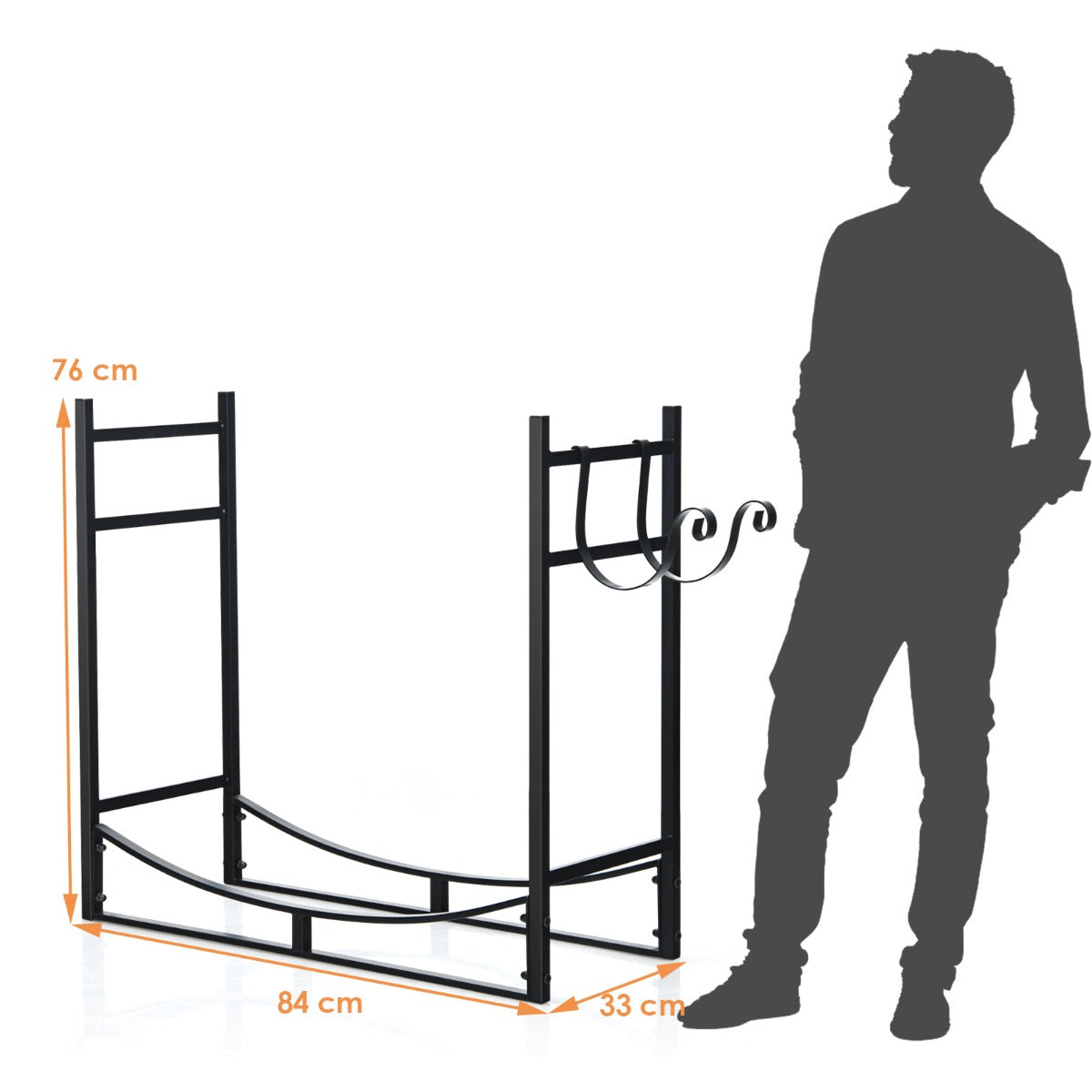 Robust – eldstadshylla vedhylla med avtagbar tändhållare – 84 x 33 x 76 cm – Svart