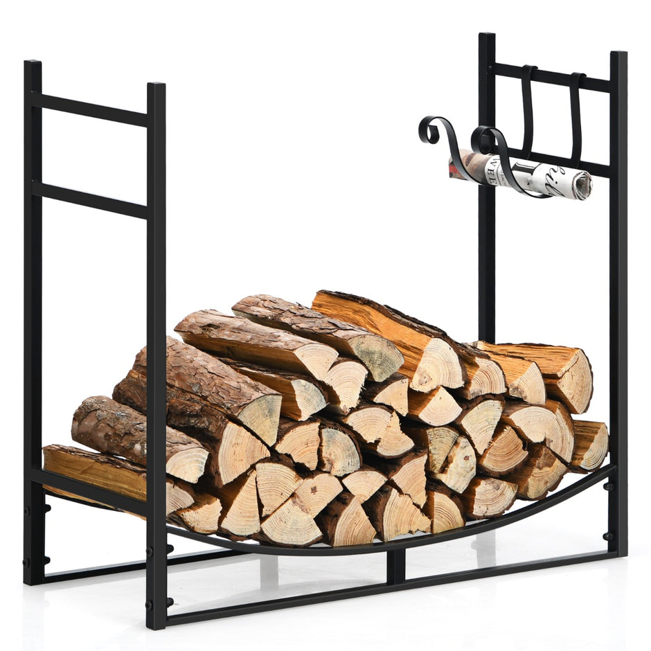 Robust – eldstadshylla vedhylla med avtagbar tändhållare – 84 x 33 x 76 cm – Svart