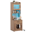 Kattlådaskåp – med Justerbart LED Ljus och Hylla Laddstation Kattsandlåda Naturfärgad – Natur