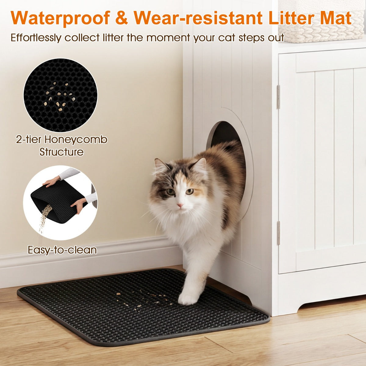 in – Katzenhaus, Katzentoilette, Beistelltisch mit Streumatte och Abschließbaren Türen Eingang Fach – 3 1 2 – Vit