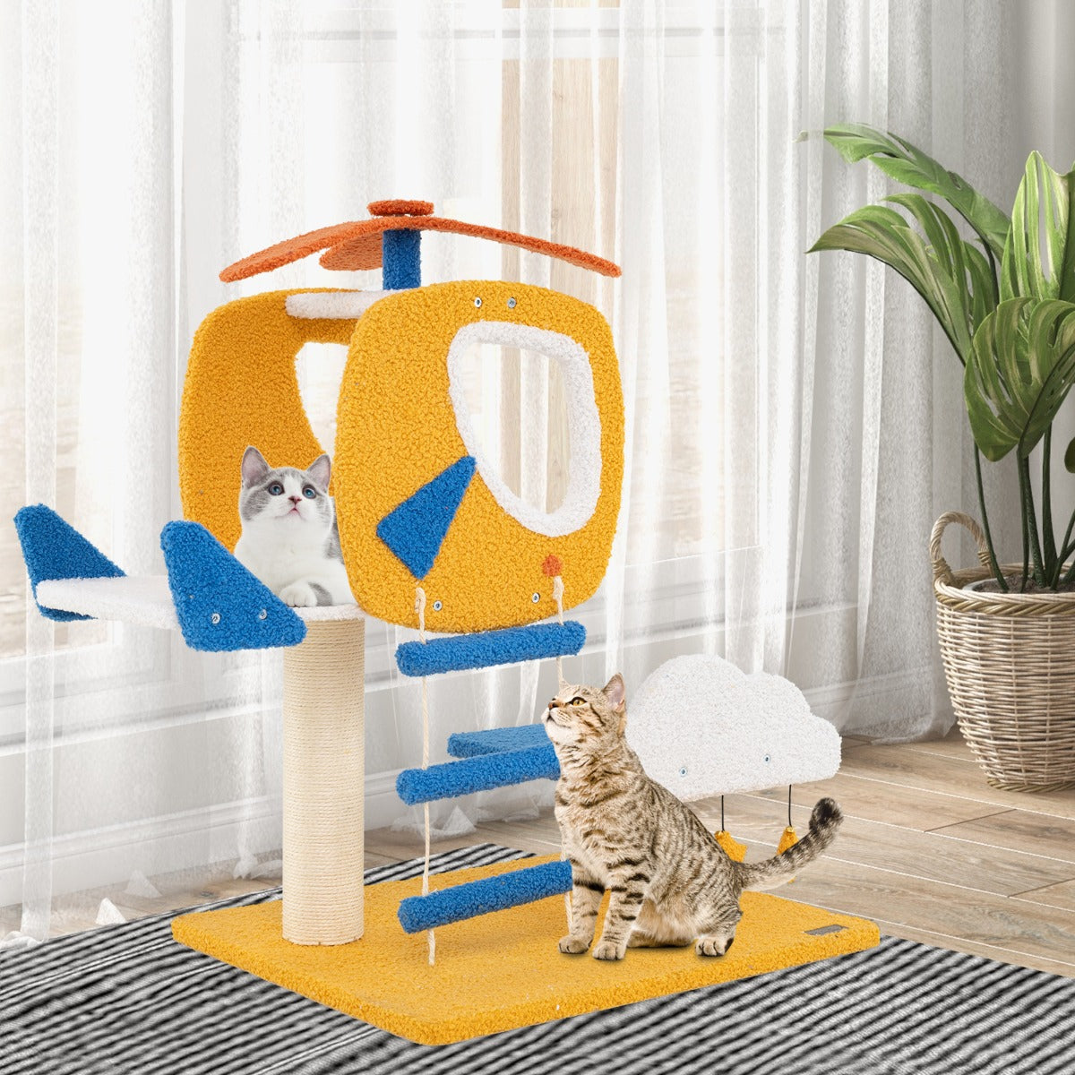 Cat – skrapstolpe med helikopterplattform och skrappelare hoppplattform – Orange