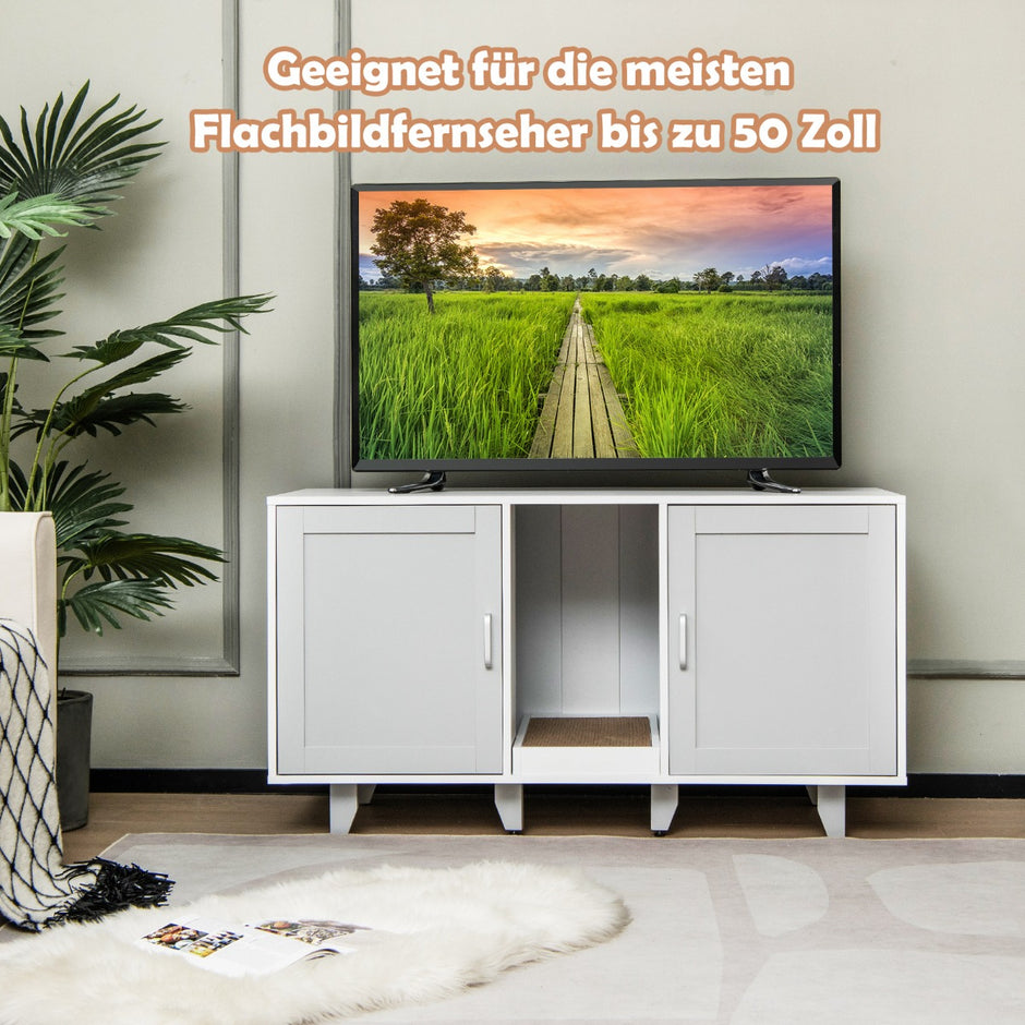 Kattskåp – för kattsandlåda med dörrar och skrapbräda entré – 2 120 x 52 x 65 cm – Ljusgrå