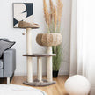 Träkattträd – med sängar och leksaksboll rep sisallindade pelare – 104 cm – Brun