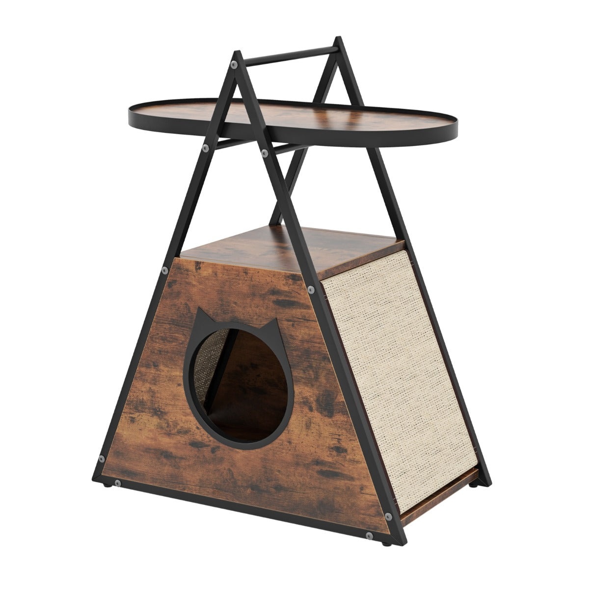 i – Cat Cabinet House och Sidobord Sängbord med Cave Scratching Mats – 3 1 – Grå