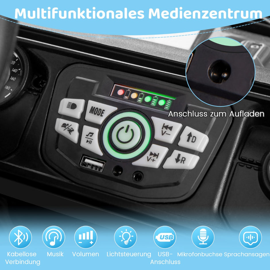 Elbil – för barn med 2,4G fjärrkontroll och USB ljus musik 12V Jeep Car Black – Svart