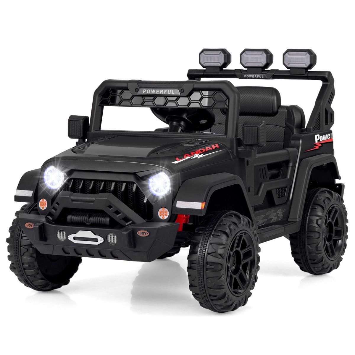 Elbil – för barn med 2,4G fjärrkontroll och USB ljus musik 12V Jeep Car Black – Svart