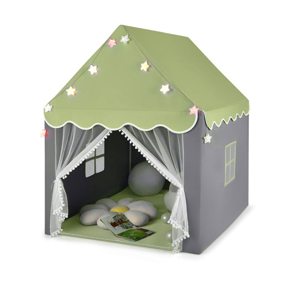 Lektält – för barn med tvättbar matta och stjärnljus fönster – 105 x 121 x 136 cm – Grön