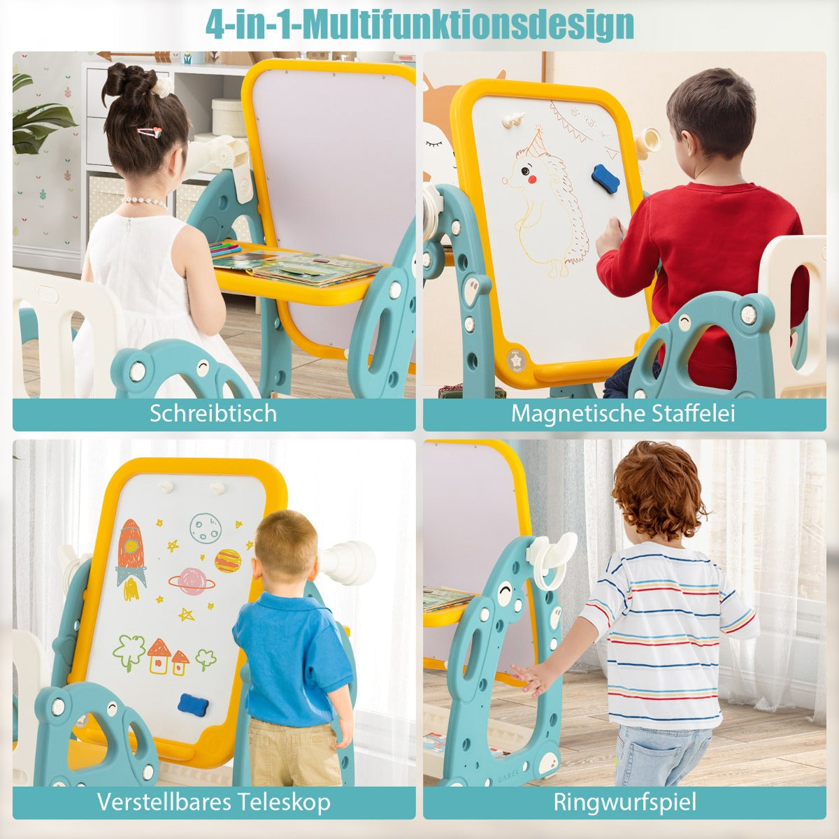 i – staffli för barn med nivå justerbar whiteboard och målningstillbehör + – 2 1 3 – Blå och gul