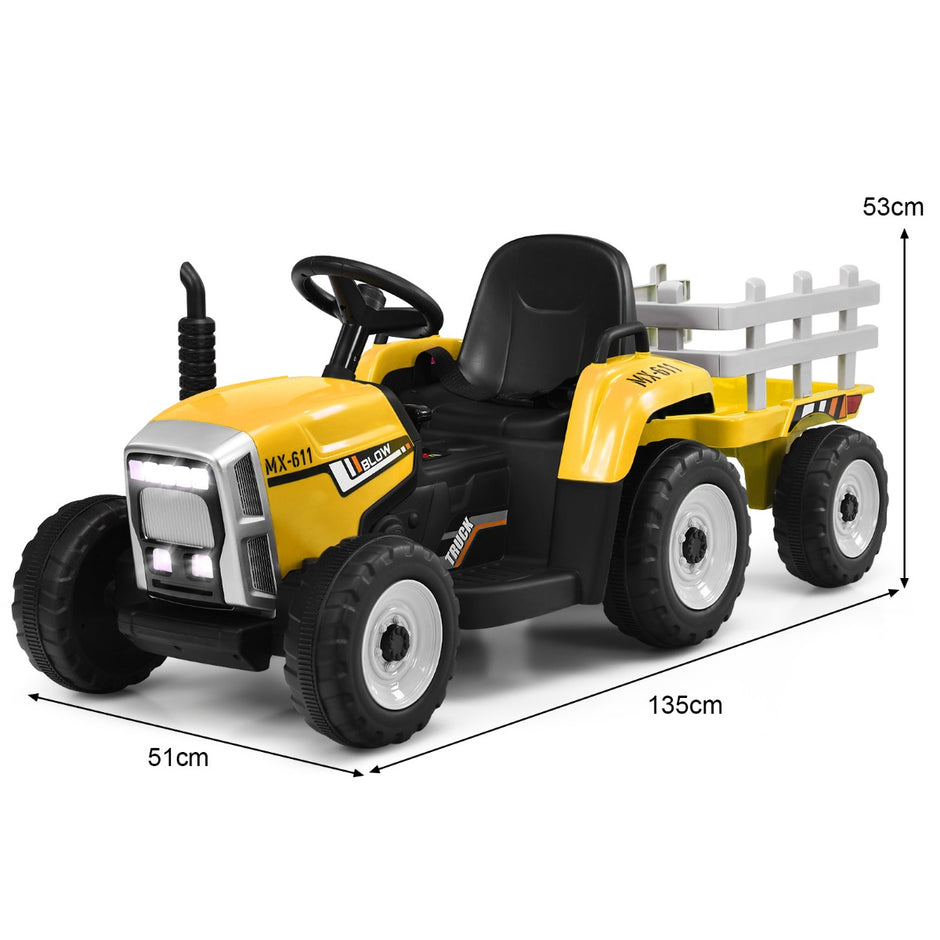 V – barntraktor med släp Batteridriven elektrisk leksaksbil – 12 – Gul