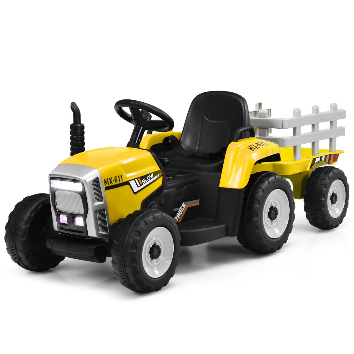 V – barntraktor med släp Batteridriven elektrisk leksaksbil – 12 – Gul