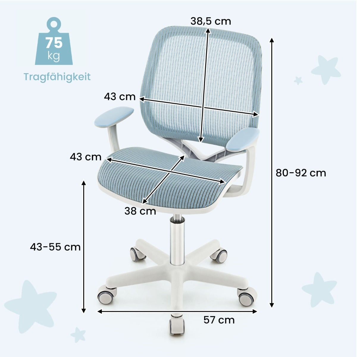 Barns – höjjusterbara skrivbord + datorstol set, studiebord, blått. – Blå