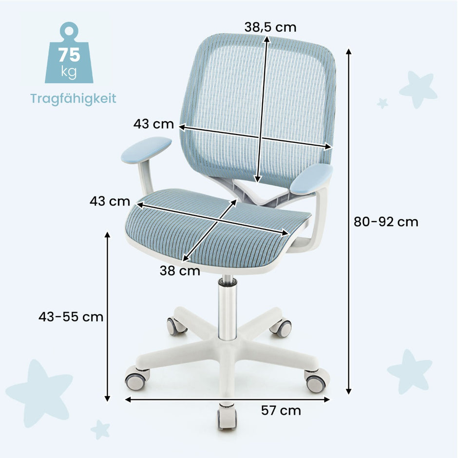 Barns – höjjusterbara skrivbord + datorstol set, studiebord, blått. – Blå