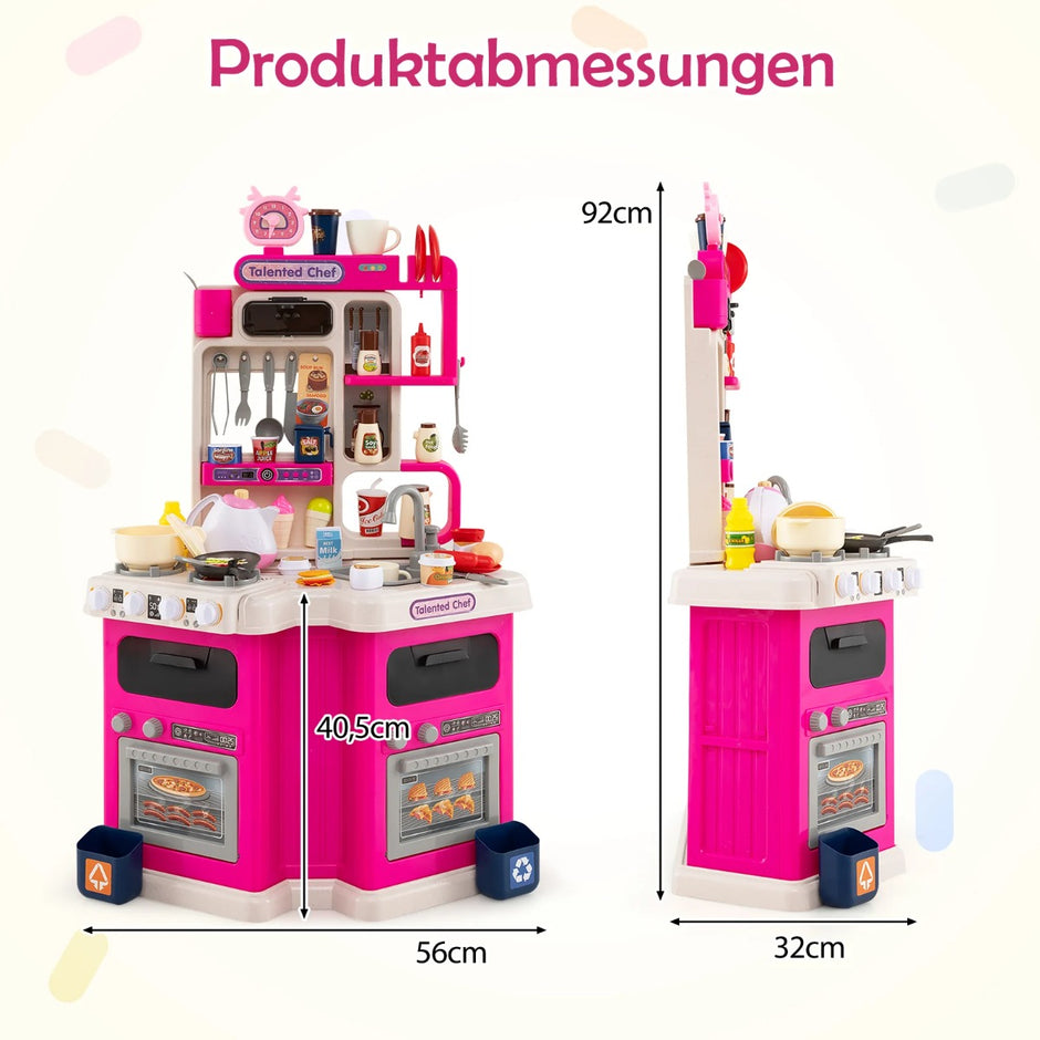 Barnkök – i hörnformat med ljud och ljus spis, lekdiskbänk tillbehör – 75 – Rosa