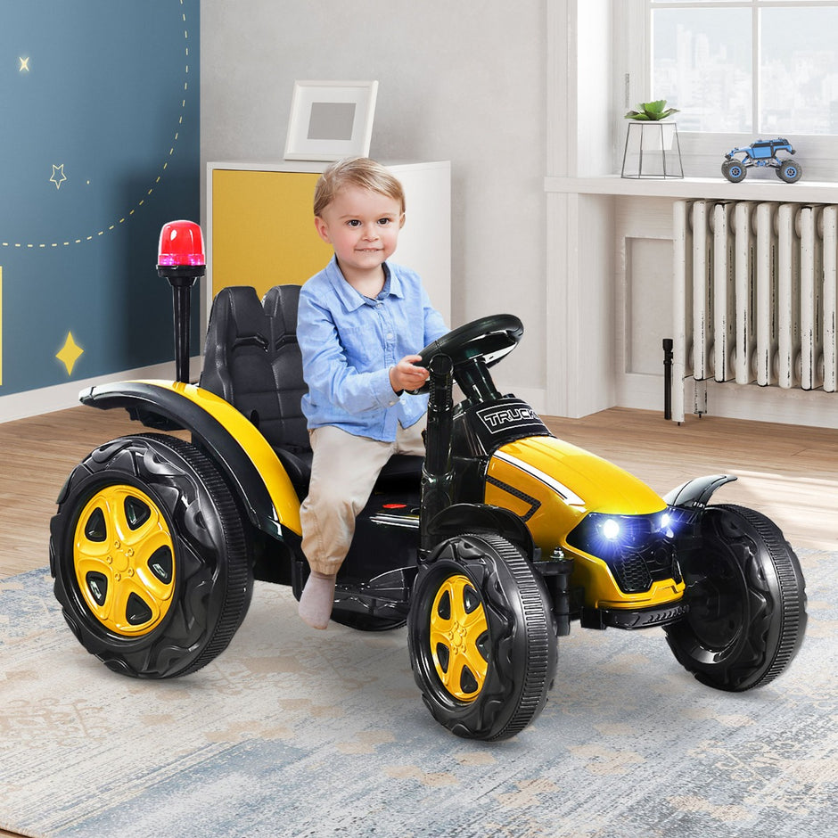 12V – traktor med 2,4G fjärrkontroll och avtagbar släpvagn för barn år – 3-8 – Gul