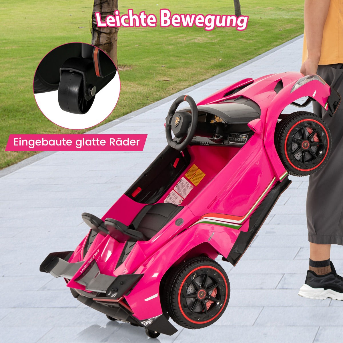 Lamborghini – elbil för barn med fjärrkontroll och LED strålkastare horn musik – Rosa
