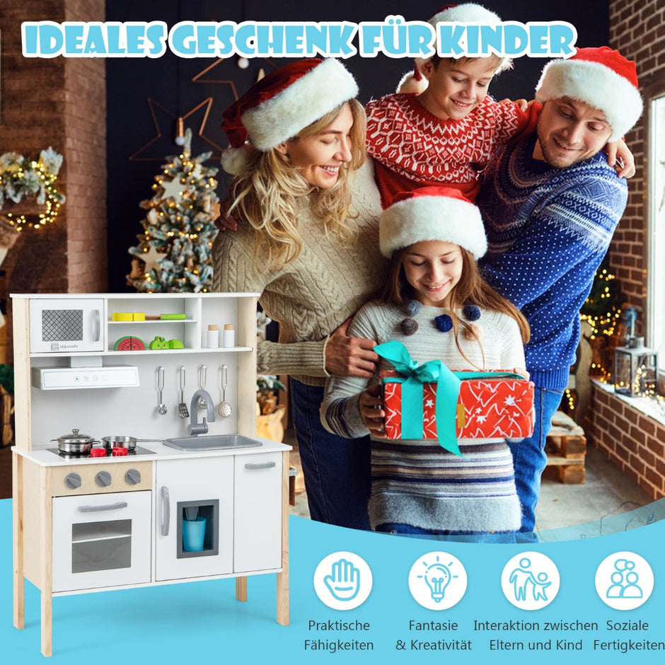 Barnkök – Lek Set Trä Kök med Mikrovågsugn – 72 x 30 x 90 cm – Vit