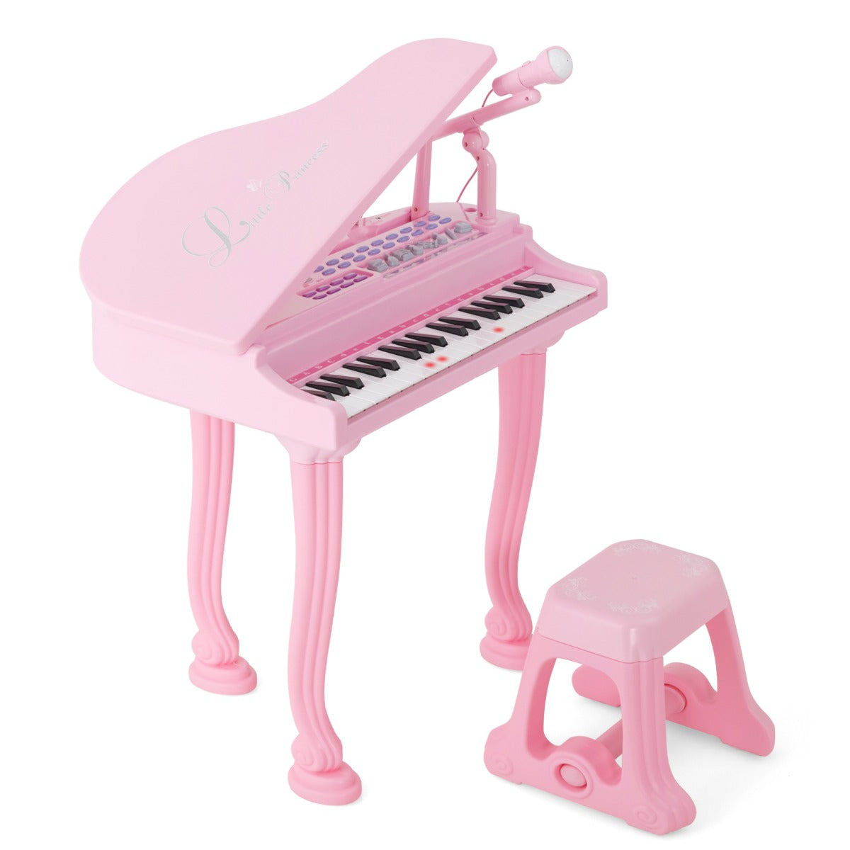 Barntangentbord – med tangenter och pall Elektroniskt pianotangentbord – 37 47 x 37 x 70 cm – Rosa