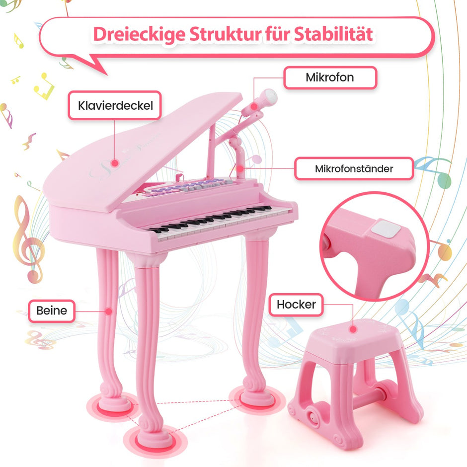 Barntangentbord – med tangenter och pall Elektroniskt pianotangentbord – 37 47 x 37 x 70 cm – Rosa