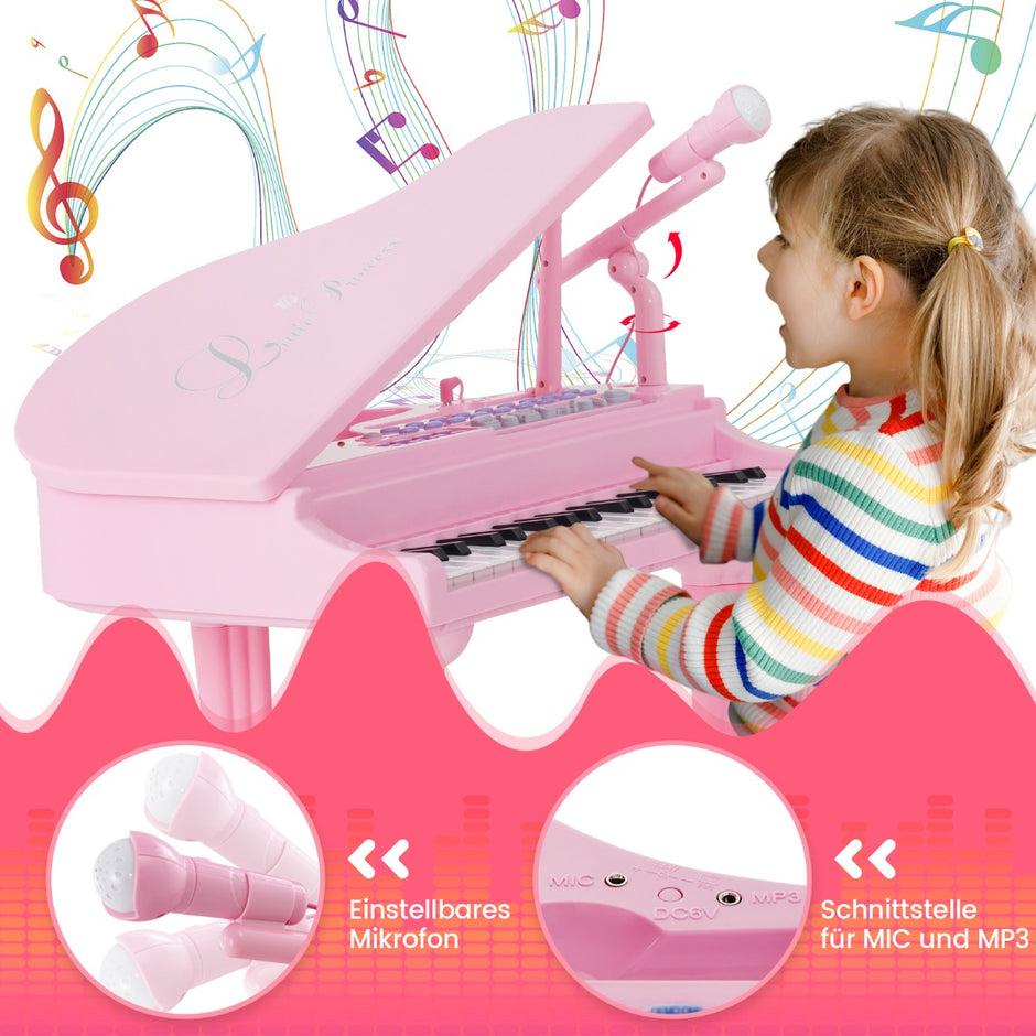 Barntangentbord – med tangenter och pall Elektroniskt pianotangentbord – 37 47 x 37 x 70 cm – Rosa