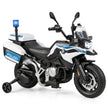 Polismotorcykel – för barn Batteridriven med stödhjul – 2 110 x 82,5 x 63 cm – Vit